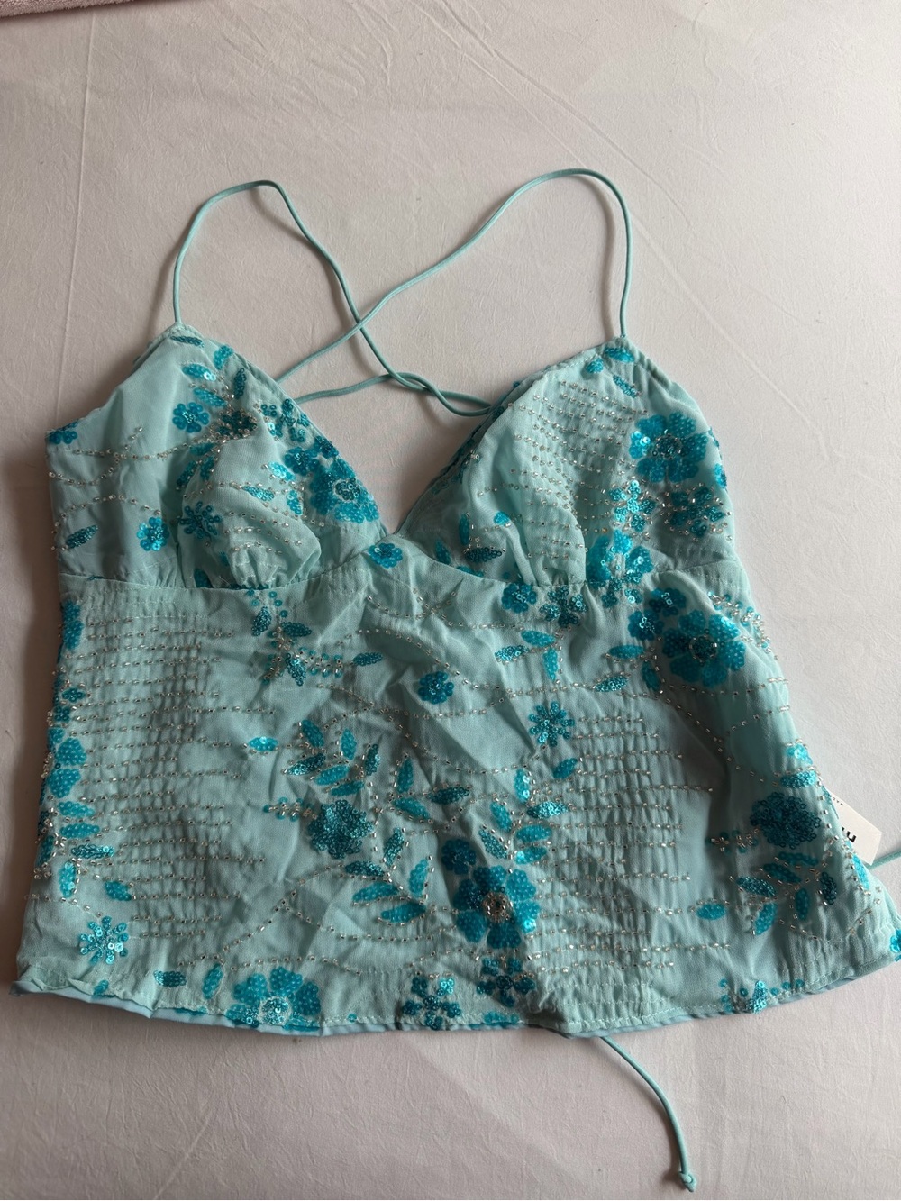 Missguided Aqua Blue Sequin Floral Spaghetti Strap Cami